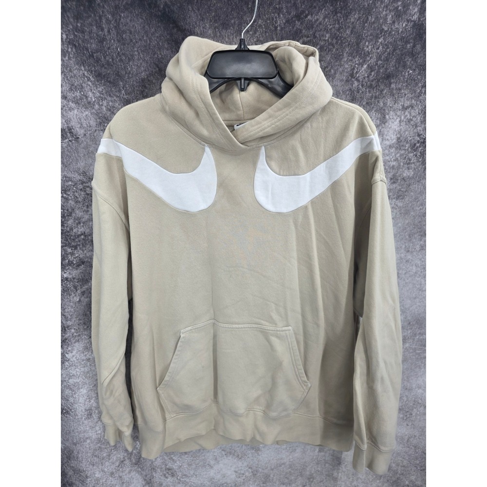 Nike Sportswear Hoodie Mens Large Beige Swoosh Oversized Fleece Athleisure